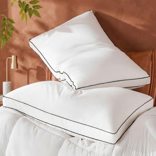 Mosluna Goose Feather Down Pillows King Size Set of 2, Hotel Collection Bed Pillows for Sleeping, Down Surrounded Gusseted Bed Pillow 2 Pack, Soft Fluffy for Side Back Sleepers 20x36 in.