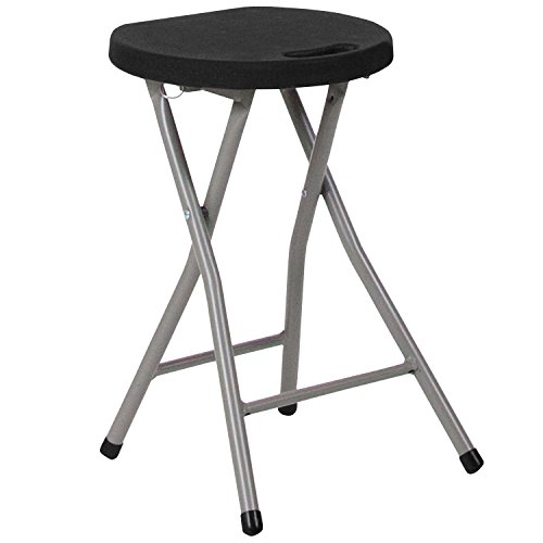Flash Furniture Foldable Stool with Black Plastic Seat and Titanium Frame