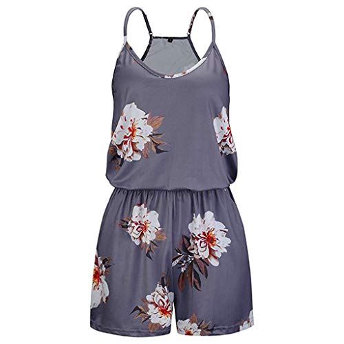 Corriee Jumpsuits for Women Summer Casual Floral Print Spaghetti Strap Short Rompers Teens Playsuits Gray