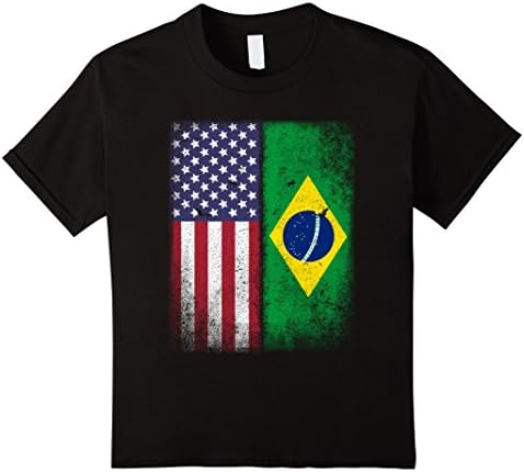 unisex-child Brazilian American Flag T-shirt Brazil Pride Heritage Tee 12 Black