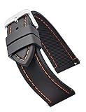 Smooth and Sporty Silicone Stitched Watch Band with Quick Release Spring Bars- Black with Orange Stitching - 22mm (fits Wrist Sizes 6 1/4 to 8 inch)