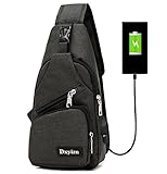 Sling Shoulder Crossbody Chest Bag for Men Women Lightweight Hiking Travel Backpack Daypack with USB Charging Port(Black)