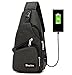 Sling Shoulder Crossbody Chest Bag for Men Women Lightweight Hiking Travel Backpack Daypack with USB Charging Port(Black)