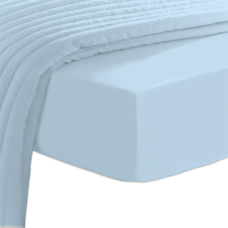 Photo 1 of Pizuna Pure 100% Cotton King Fitted Sheet Only, Luxurious 400 Thread Count Long Staple Cotton Sateen Weave 15inch Deep Pocket Fitted Sheet (Combed Sky Blue King Fitted Sheet Cotton)