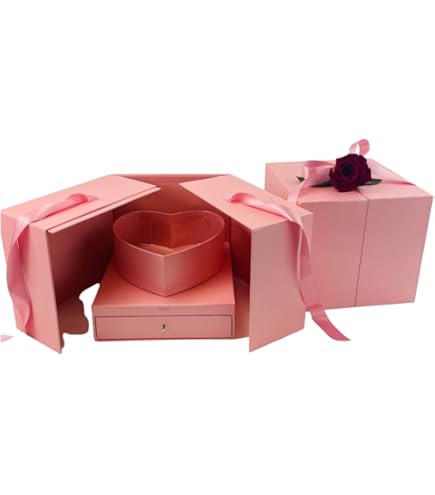 Scatole regalo vintage per gioielli con fiori rosa e fiocco in tessuto - set di 2 - Italia