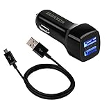 Car Charger + Micro USB 2.0 Cable for Samsung Galaxy S7,S7 Edge, S6 Edge+, S4, Note 4, Note 5, Moto,LG G3 G4,G8, HTC One M8,more(Black)