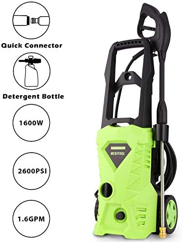 2600 PSI Max Power Pressure Washer, 1600W Electric Pressure Washer, High Pressure Power Hose Gun Wand Built in Soap Dispenser + (4) Nozzle Adapter,1.60 GPM