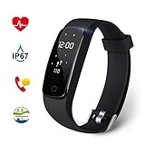 Fitness Tracker HR Aneken Activity Tracker with Heart Rate Monitor IP67 Waterproof Bluetooth Smart Bracelet with Pedometer Sleep Monitor Step Counter Watch for Android iOS Smartphone, Black