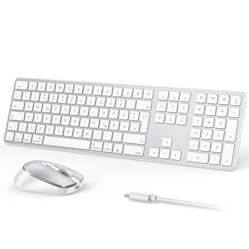 OMOTON Mac Keyboard Mouse Set Wireless for MacBook Air/Pro/iMac/iMac Pro/Mac Mini, Bluetooth Wireless Keyboard QWERTZ with Mouse, Rechargeable, Multi-Device, Ergonomic, Quiet Typing, German Layout