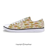 RWNFA Man Made Imported Fabrics Shoes,Playful Spring with Narcissus Daffodils Flourish Graphic Garden Decorative Yellow Cream Pale Pink,Low Top/Low Cut Lace up Flat Fashion