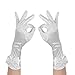 qnprt Long Satin Formal Gloves,Kids Size Full Finger with Pearl Bowknot for Girls Children Wedding Dress Evening Party Pageant,Elbow Length 10BL,White