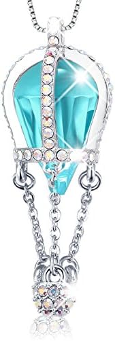 MEGA CREATIVE JEWELRY Turquoise Hot Air Balloon Pendant Necklace with Swarovski Crystals Gift for Girls