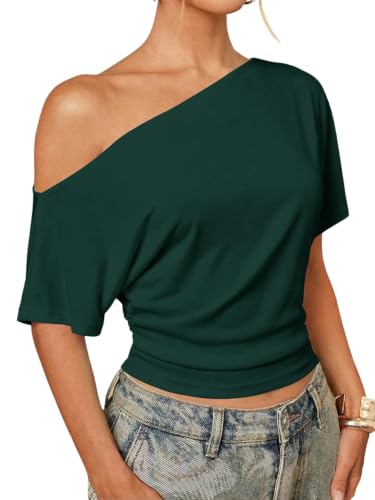 Milumia Women's Off The Shoulder Crop Top Short Sleeve Going Out T Shirt at Amazon