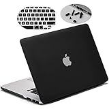 LENTION Plastic Matte Hard Case Compatible for MacBook Pro (Retina, 15-inch, Mid 2012 to Mid 2015), LENTION Plastic Case, Matte Finish with Rubber Feet, Anti-Dust Port Plugs & Keyboard Cover (Black)