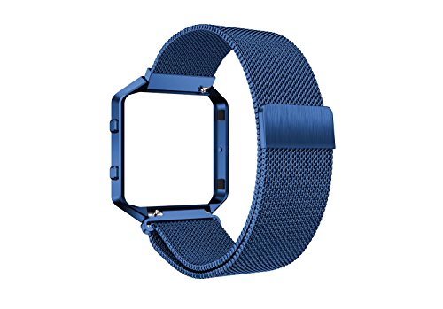 Fitbit Blaze Bands, Supore Elegant Stainless Steel Replacement Wrist Strap with Metal Frame for Fitbit Blaze Watch for Women Men, Blue