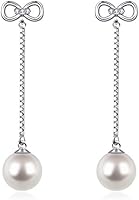 D.Perlla Femme Boucles d’oreilles longues des perles en Argent 925 Perles de culture Cadeau parfait
