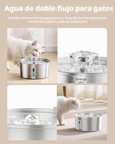 Fuente para Gatos Acero Inoxidable, 3.2L con Boquilla de Flor, Filtración de 5 Etapas, Ventana de Nivel y Fácil Limpieza - Ideal para Gatos y Perros Pequeños, Incluye 4 Filtros de Repuesto