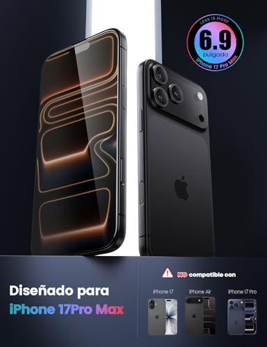 Lamicall Mica para iPhone 17 Pro Max - [Top 9H Película de Vidrio Templado], Marco de Instalación Fácil, 0 Burbujas, AntiHuellas, Protector de Pantalla para iPhone 17 Pro Max (6.9") - 2 Piezas