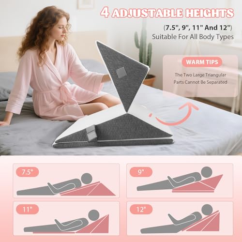 Aofesel 3pcs Bed Wedge Pillow, Antireflux Pillow Adults, Adjustable Triangular Pillow, Ergonomic Reflux Pillows for Sleep Apnea, Acid Reflux, Leg Elevation