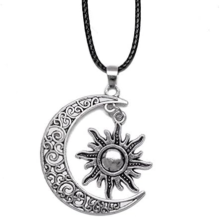 Sygrand(TM) Vintage Women Antique Silver Bronze Plated Crescent Moon Choker Pendant Necklace Leather Chain Christmas Gift Jewelry