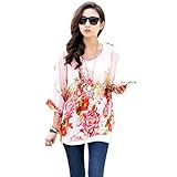 DaySeventh Women Batwing Sleeve Chiffon Shirt Bohemian Flower Oversized Tops