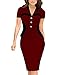 FORTRIC Women Sexy Knee Length V Neck Bodycon Wear to Work Cocktail Pencil Dress Burgundy XL