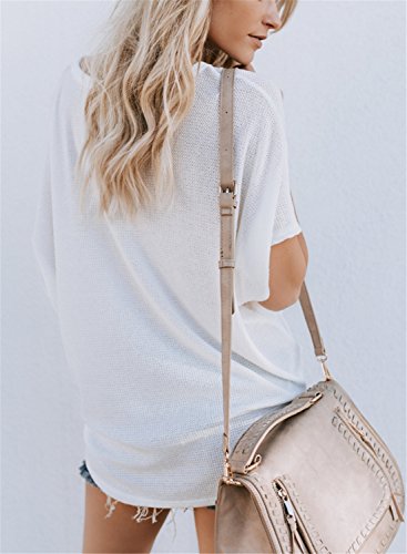 Mai Poetry Womens T Shirts Short Sleeve Blouse Front Knot V Neck Button Down Loose Tunic Tops (XX-Large, Wine Red)