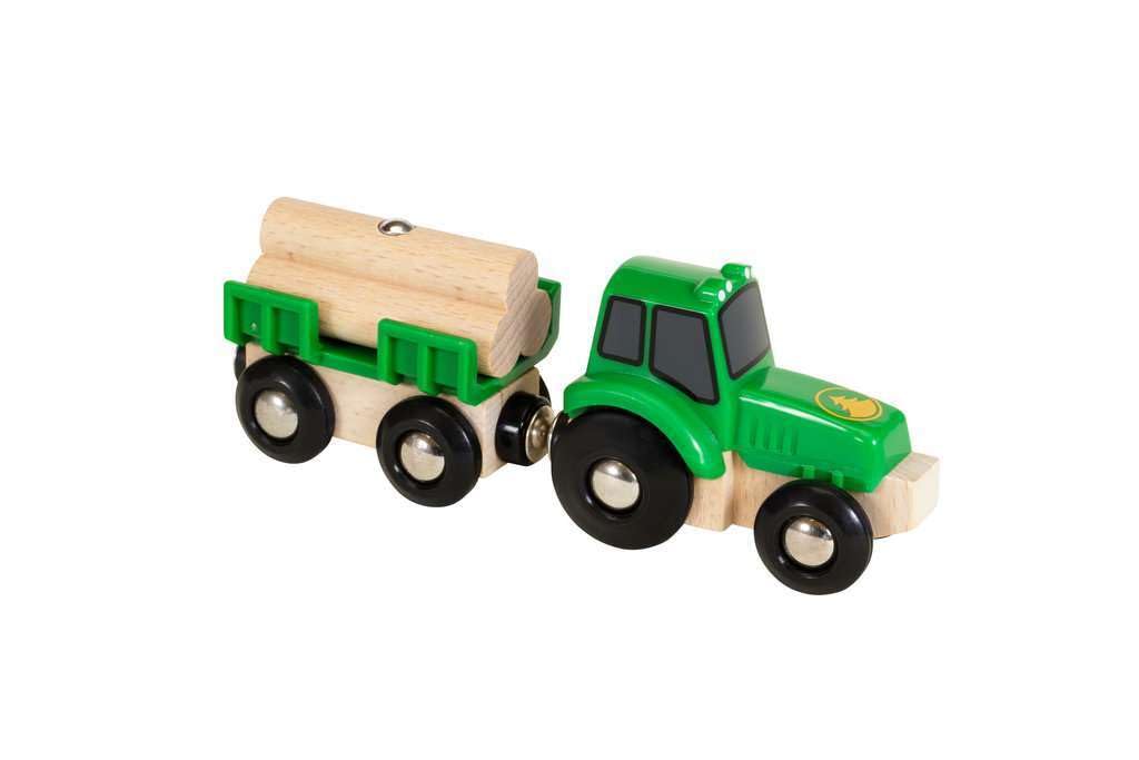 BRIO World Farm Tractor Toy (with Load) for Kids Age 3 Years Up - Wooden Railway Train Set Add On Accessories