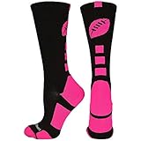 MadSportsStuff Football Logo Crew Socks, Large, Black/Neon Pink