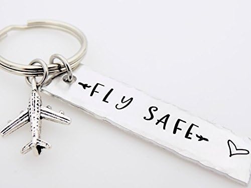 HandmadePilot keychain Fly safe, gift for flight attendant loved one who travels often, airplane jet traveler gift for flight staff airline worker