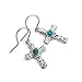 Chuvora 925 Oxidized Sterling Silver Filigree Cross Simulated Turquoise Stone Dangle Hook Earrings 1.3