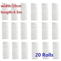 EatingBiting（R）20 Rolls 4 inch x 4.92 Yards Rolled Gauze Stretch Bandage/Medical Grade Sterile First Aid Wound Care Cotton Ply/Stretched Gauze Bandage Rolls with Medical Tape