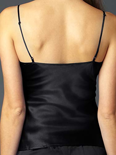 Julianna Rae Women's 100% Silk Camisole Top, Lace Trim, Flattering Fit, Le Tresor Collection, Night, XS - Thumbnail 2