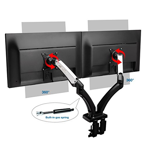 North Bayou Dual Monitor Desk Mount Stand Full Motion Swivel Computer Monitor Arm Gas Spring fits 2 Screens up to 27'' 14.3lbs Each Monitor