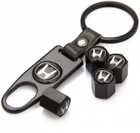 Black Car Wheel Tire Valve Caps Tyre Stem Air Caps Keychain Styling For Honda