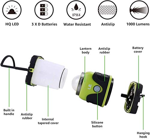 LE LED Camping Lantern, Battery Powered LED with 1000LM, 4 Light Modes