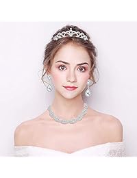 Joerica - Juego de gargantilla y aretes para dama de honor de plata con 5 diademas para novia