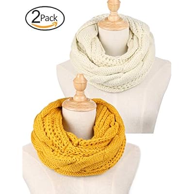 Women's Infinity Scarf Winter Warm Knit Circle Scarves, 1 Pack,(Mustard, Beige, Grey, Burgundy)