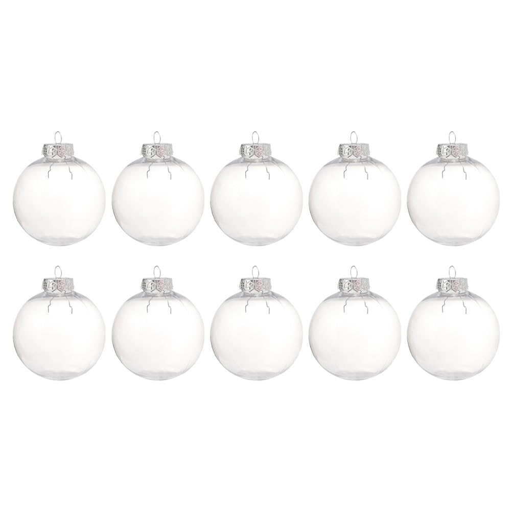 SEWACC 10pcs 8cm Christmas Clear Baubles, Clear Plastic Acrylic Fillable Transparent Ball Ornament Christmas Ball Empty Hanging Balls for Xmas New Year Decoration