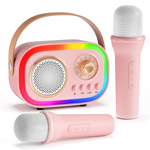 41D uNPP+WL Karaoke Maschine Mit 2 Karaoke Mikrofon Für Kinder, Karaoke Maschine Kinder Mit 5 Led &Amp; 12 Stimmeffekten,Mikrofon Kinder,Geburtstagsgeschenk Weihnachten Geschenk Spielzeug Mädchen 3-18 Jahre