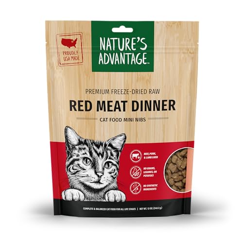 NATURE’S ADVANTAGE FREEZE-DRIED RAW RED MEAT DINNER CAT FOOD MINI NIBS, 12 OZ | GRAIN FREE, HIGH PROTEIN NUTRITION