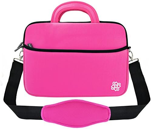 KOZMICC Sleeve for 13" 13.3" Laptops &amp; Chromebooks, Portable Neoprene Shoulder Bag Strap Sleeve Case Bag Handle Accessory Pocket, Compatible with 13-13.3" Laptop / Notebook / Chromebook (Pink/Black)