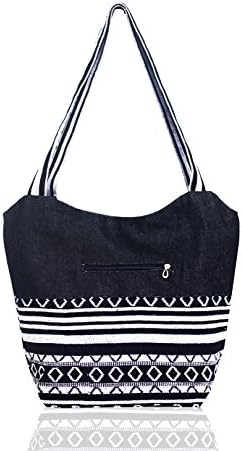 Handmade Tote travel work shopper large capacity shoulder top handle bags for women girl (Monochrome)