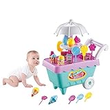 Loveje 19 PCS Ice Cream and Candy Trolley Toy,Play Food Supermarket Trolley Cart Toys with Rotating Music Lighting Pretend Play Set Best Gift for Boys and Girls