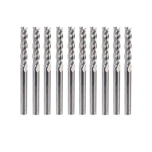 HQMaster 1/8"(3.175mm) Shank Dia. End Mill 4 Flutes CNC Cutter Spiral Router Bits Cutting Milling Set Tool Tungsten Steel Upcut Bit 17mm Flute Length, 38.5mm OAL, 10 Pack