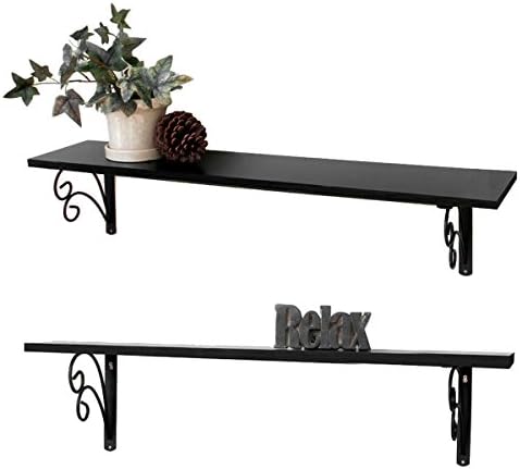 Harbortown 2pc Wall Shelf Set &amp; Decorative Scroll Bracket Black Display Shelves