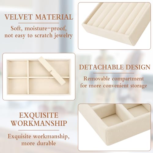 6 Velvet Jewellery Trays for Drawers for Storing/Displaying Jewellery, Jewellery Storage Drawer with 6 Different Styles, Jewellery Storage Tray for Ring/Necklace/Bracelet (Beige)