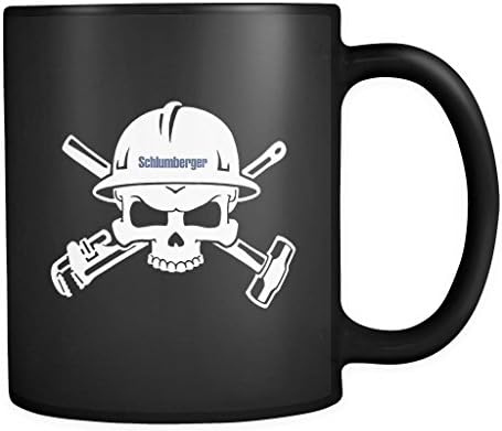 Oilfield Mug Schlumberger logo Skull in Helmet Black Ceramic 11 oz Coffee Mug / Tea Cup by Awesome eMERCHency