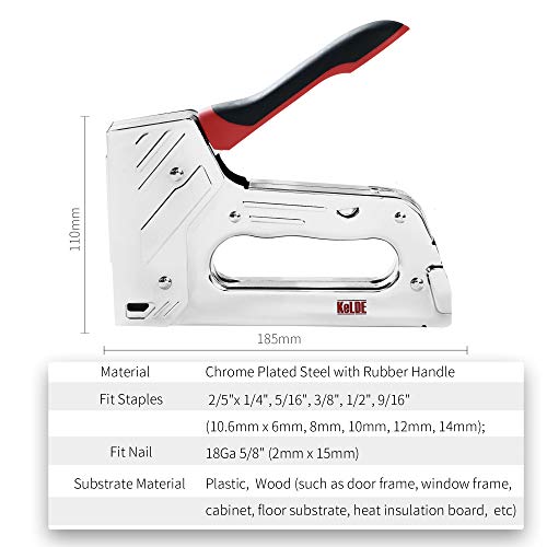 Manual Staple Nail Gun Kit, KeLDE Heavy Duty Hand Tacker for T50 Staples and Brad Nails, Includes 1200pcs Staples with 5/16, 3/8, 1/2, 9/16 Inch Length and 300 pieces 5/8-in 18Ga Nails