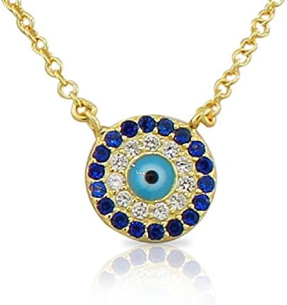 Evil Eye Hamsa White Blue CZ Womens Pendant Necklace